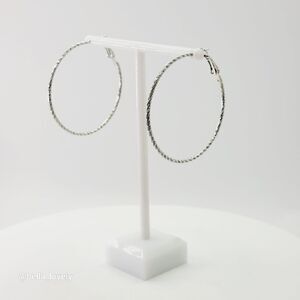 Large Textured Lightweight Silver Toned Hoop Earrings
